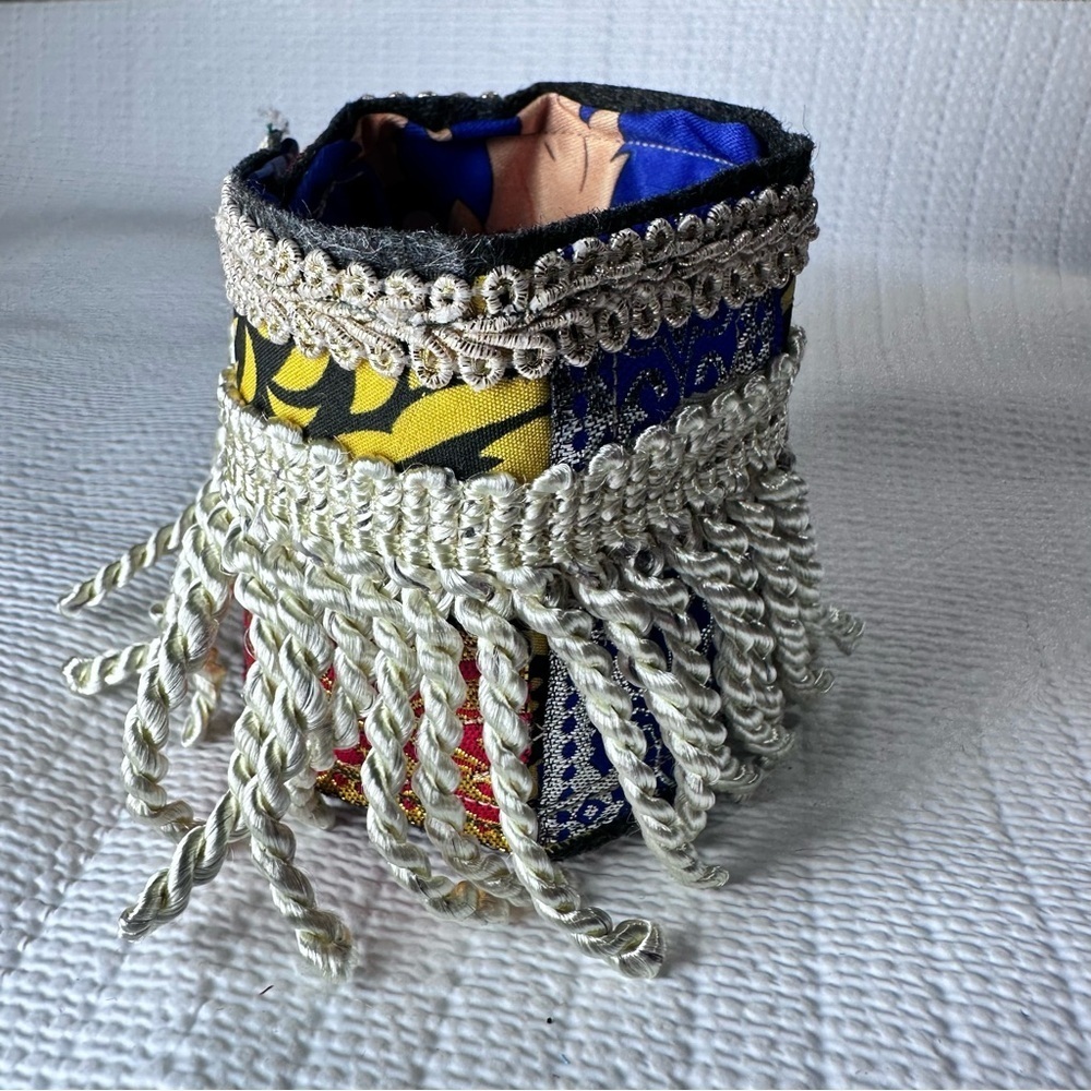 RUBYRUDI Cuff Bracelet Handcrafted OOAK Fabric Embellished Artisan Wearable Art - Picture 2 of 15